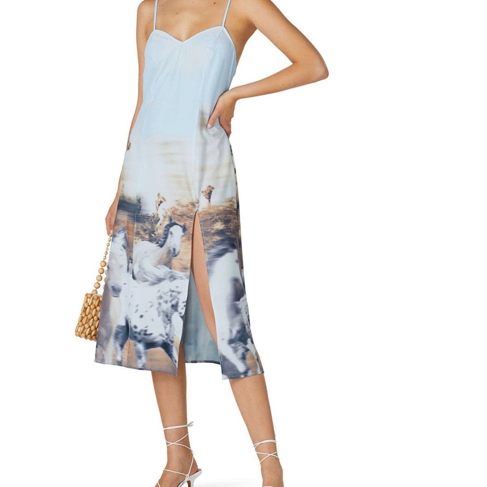 Baja East Sky Blue and Beige Coastal Print Slip Maxi Dress - Picture 2 of 4